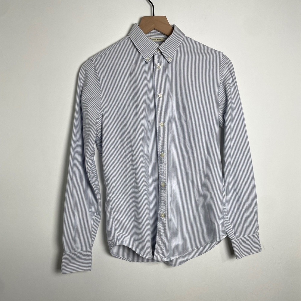 Ralph Lauren Rugby Button Down Shirt Womens 10 Blue White Striped Oxford Preppy